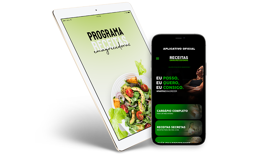 Celular e tablet com telas do Programa Receitas Emagrecedoras