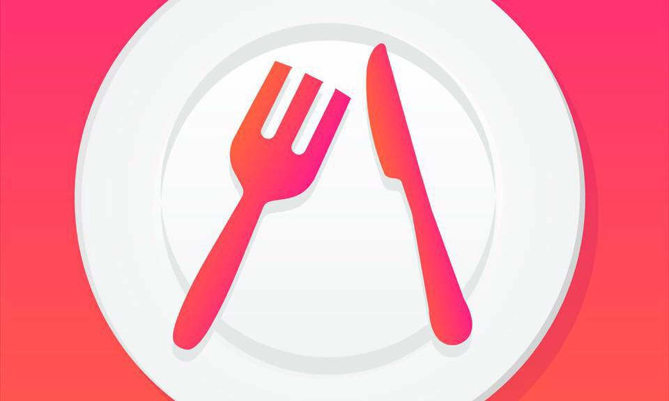 Logotipo NutriSoft app (garfo e faca sobre prato branco, fundo laranja, design flat minimalista)