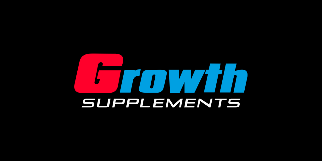 Logotipo Growth Suplemento vitamínico fundo preto