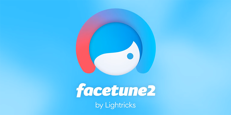 Logotipo do Aplicativo Facetune com o ícone de um mascote ilustrado e os dizeres: facetune2 by Lightricks