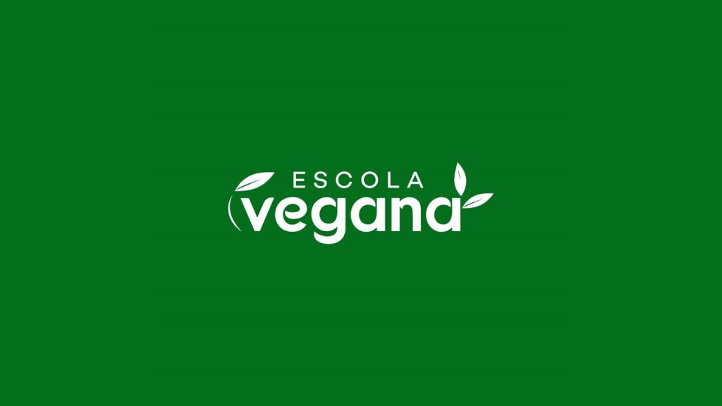 Logo Escola Vegana com fundo verde escuro