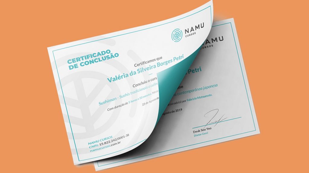 Certificado do Curso Marmita Fitness Namu