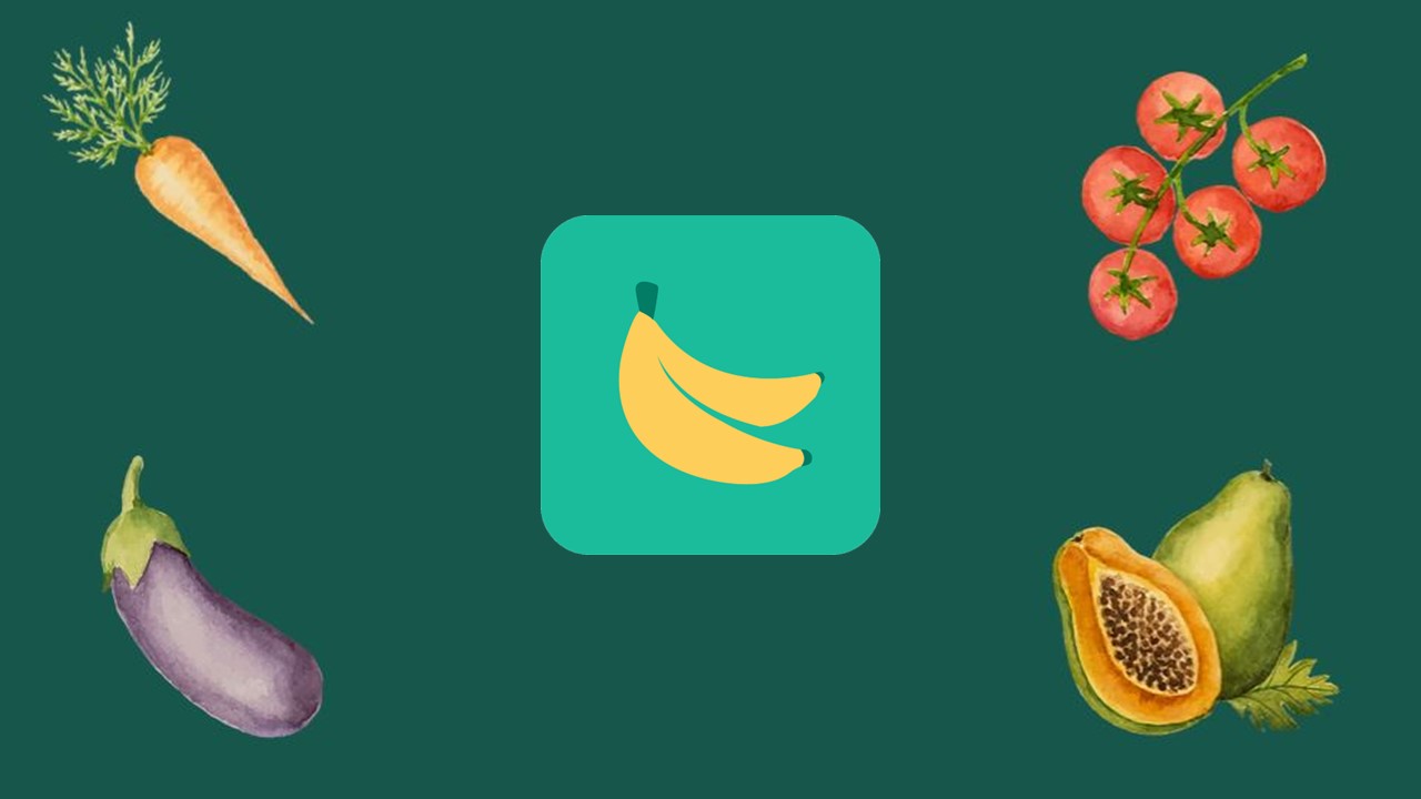 Logo do app com frutas em volta