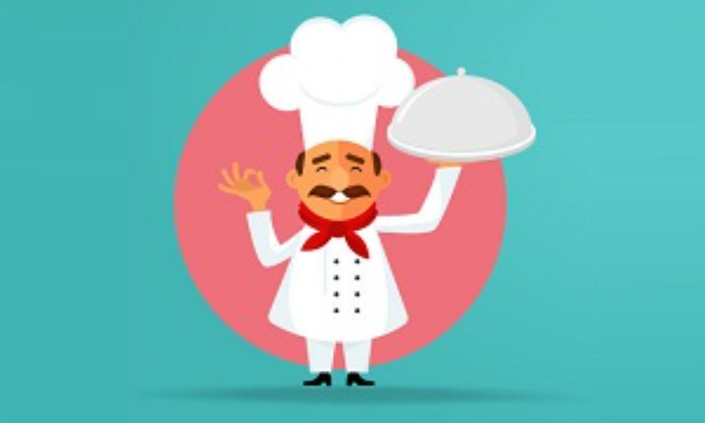 Chef segurando bandeja, banner do Curso de Gastronomia e confeitaria Prime Cursos