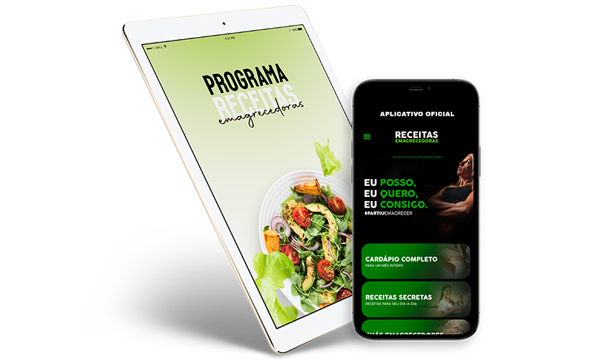 Celular e tablet com telas do Programa Receitas Emagrecedoras