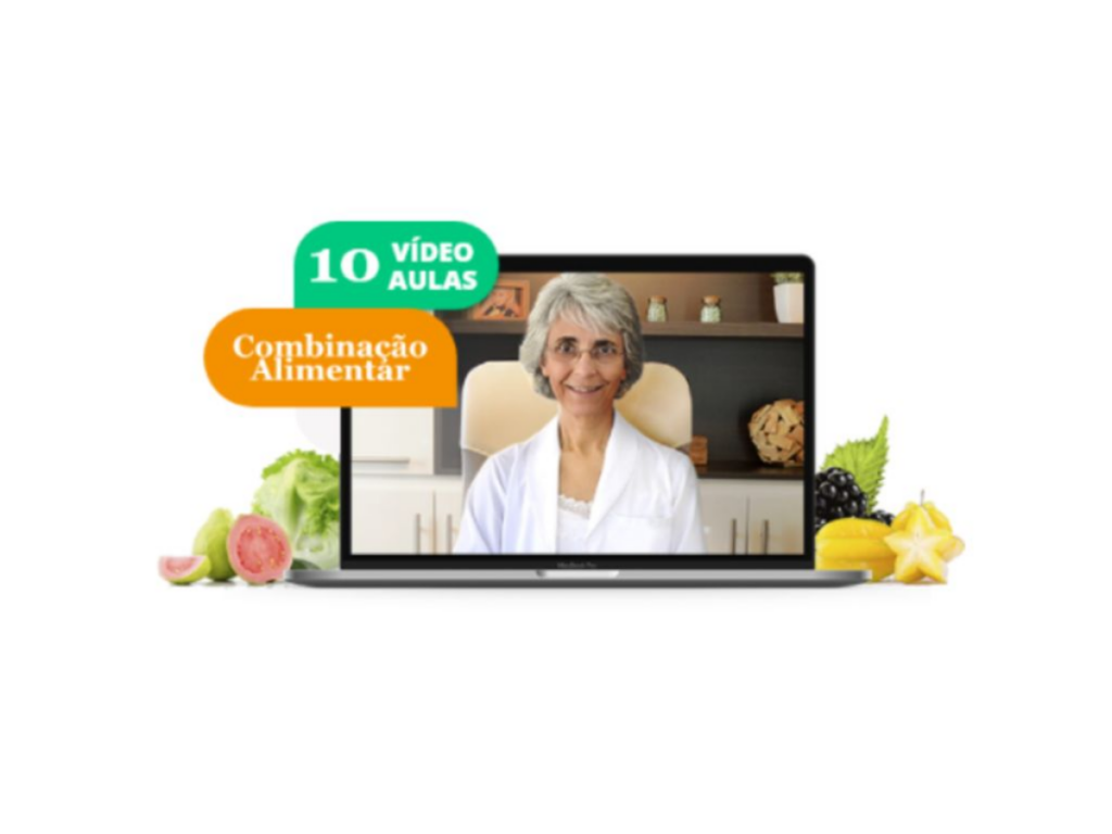 Notebook com Angela Xavier na tela, ensinando sua Combinação Alimentar em 10 videoaulas