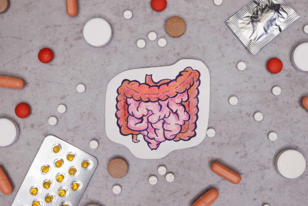 intestino com pílulas e cápsulas