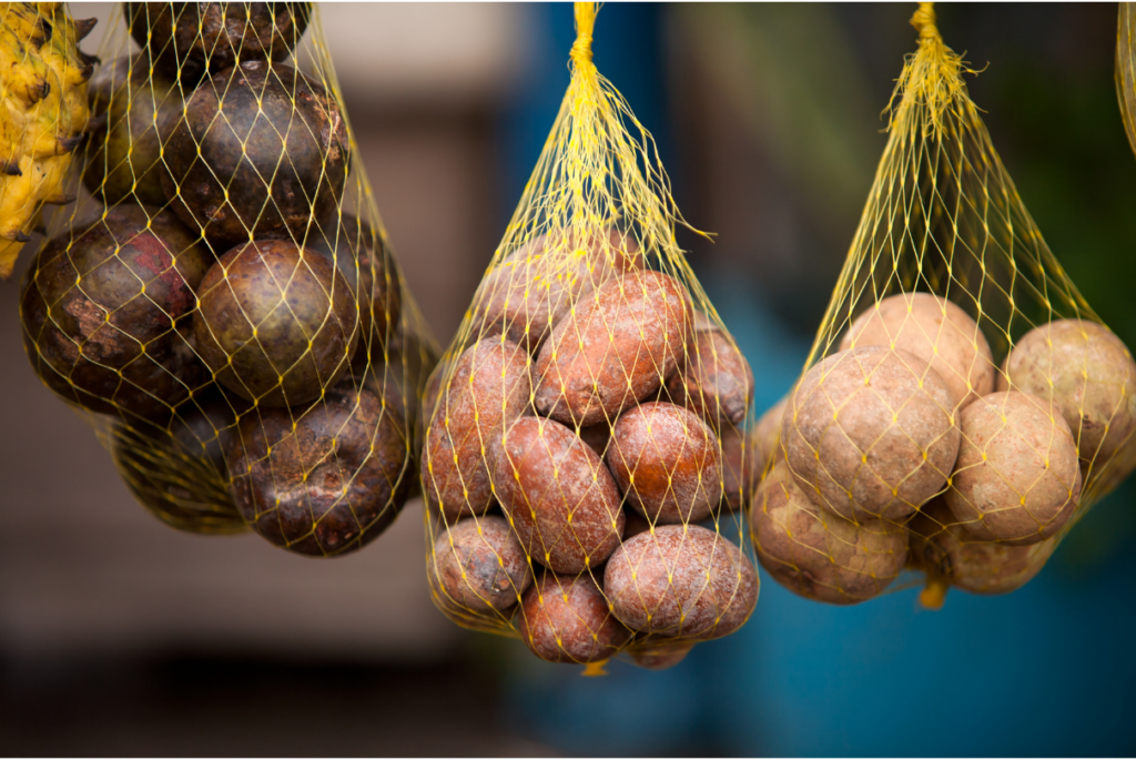 Frutas amazônicas em sacolas de feiras