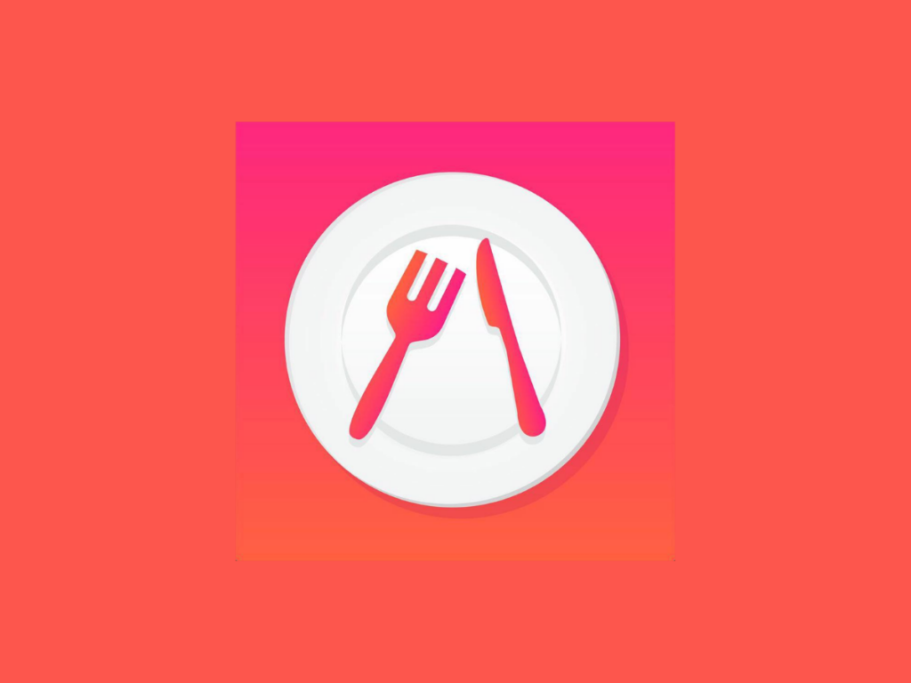 Logotipo NutriSoft app (garfo e faca sobre prato branco, fundo laranja, design flat minimalista)