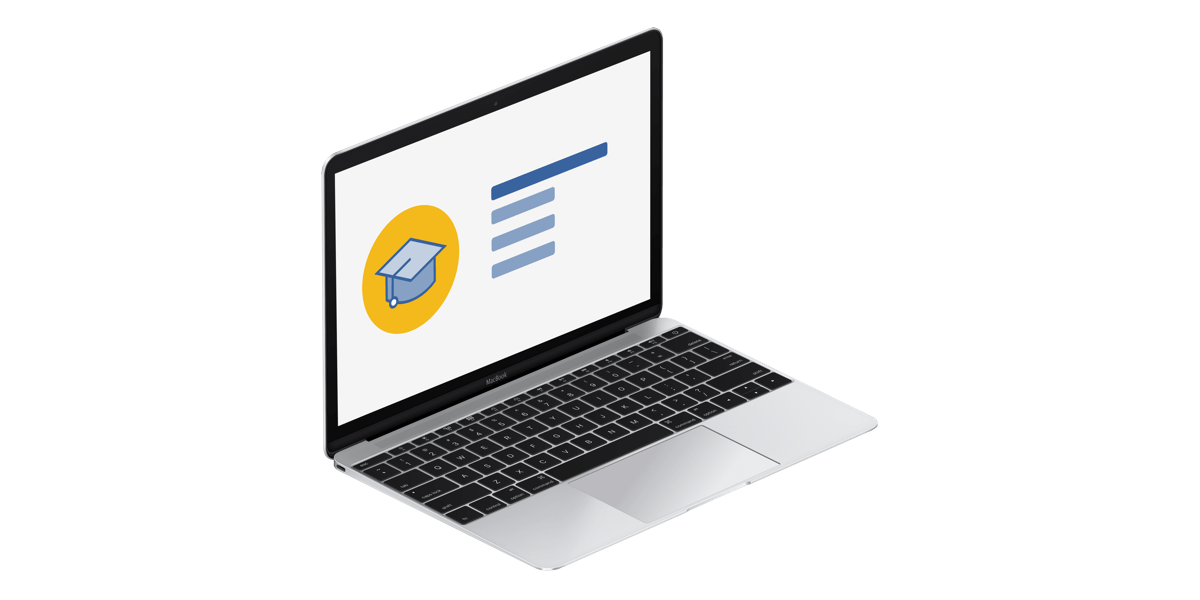 Portal Learcafe minimalista, com ícone ilustrado de um chapéu de estudante, em tela de Notebook