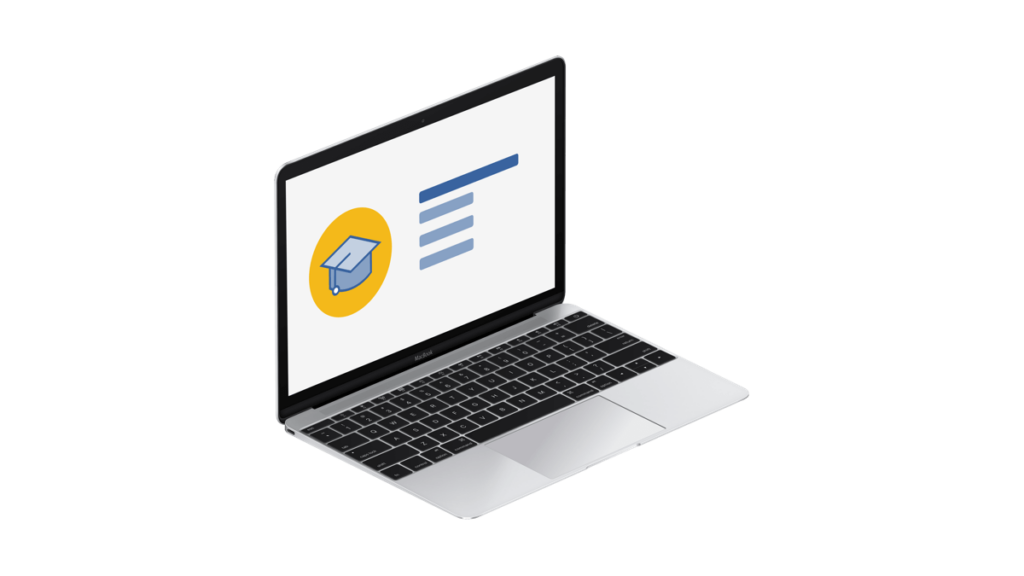 Portal Learcafe minimalista, com ícone ilustrado de um chapéu de estudante, em tela de Notebook