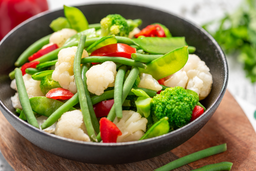 Verduras e legumes no vapor