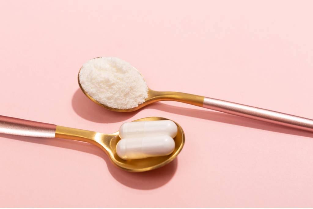 suplementos de colágeno em pó e em cápsulas