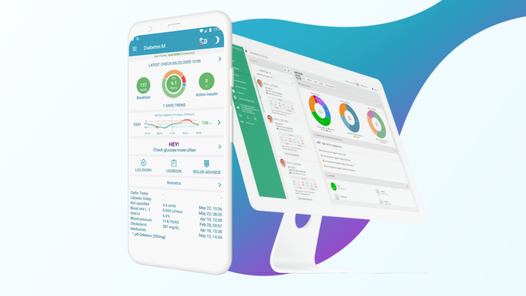 Aplicativo Diabetes:M em telas de celular e de computador