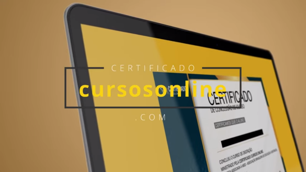Logotipo Certificado Cursos Online com tela de computador ao fundo
