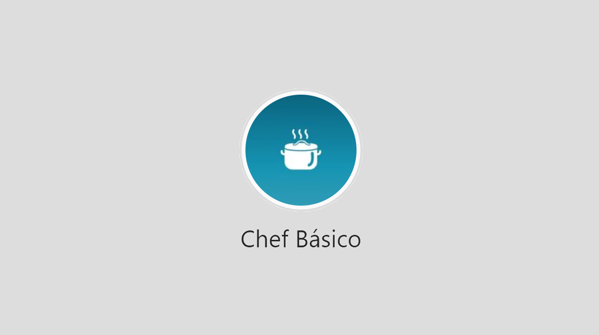 Logotipo Chef Básico com círculo azul em fundo cinza claro