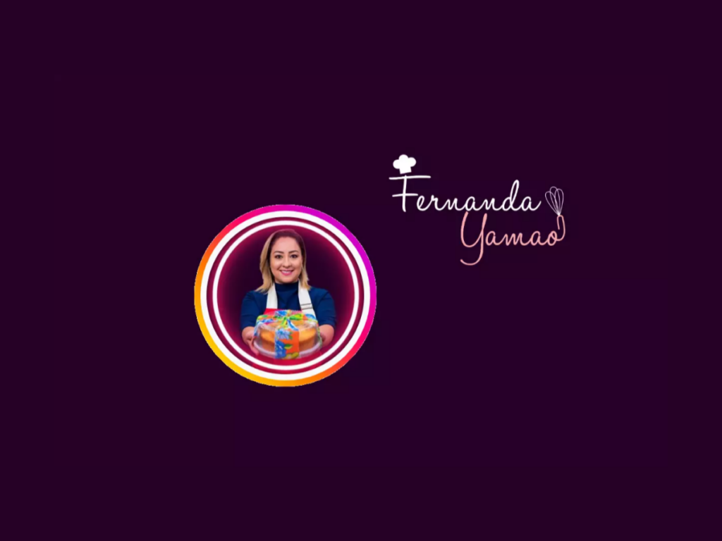 Logotipo Fernanda Yamao com foto em círculo e fundo escuro