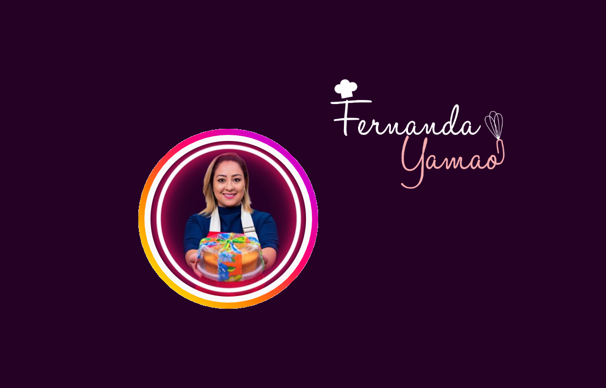 Logotipo Fernanda Yamao com foto em círculo e fundo escuro