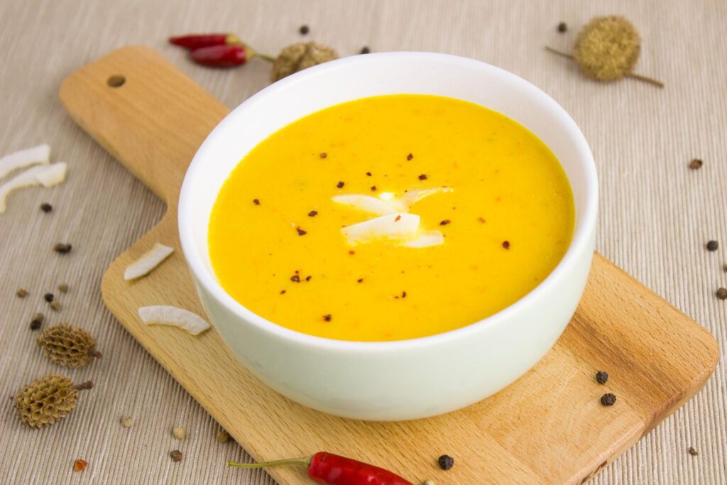 Sopa de abóbora, que é uma das opções de sopa seca tudo