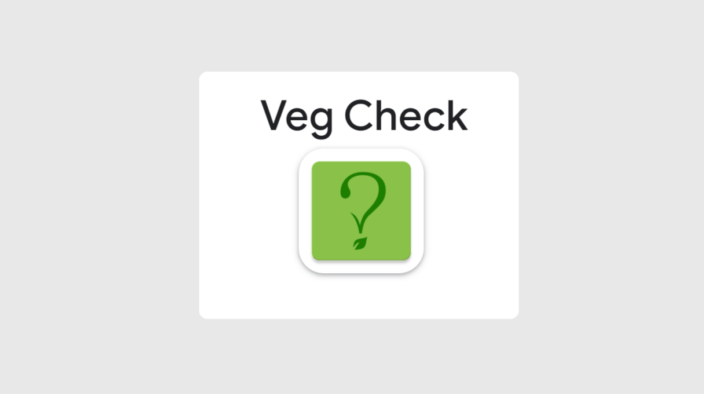 Logotipo Veg Check dentro de retângulo com fundo cinza claro.