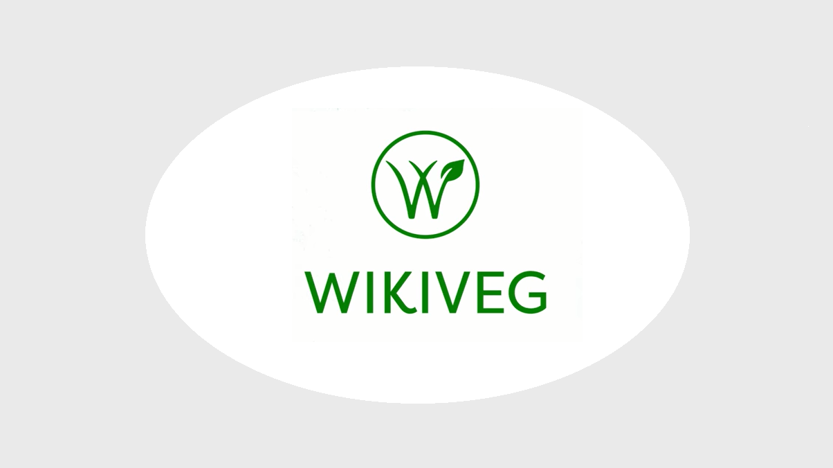 Logotipo Wikiveg dentro de círculo oval branco com fundo cinza