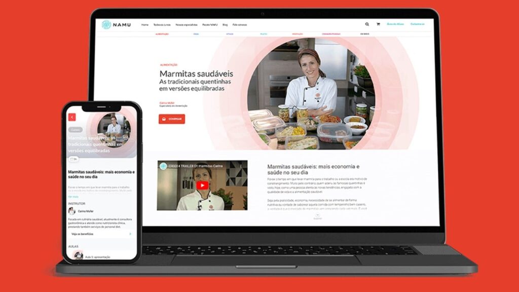 Site Namu aberto em tela de notebook e celular