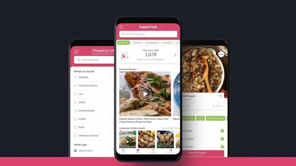 Celulares com o Aplicativo SuperCook aberto
