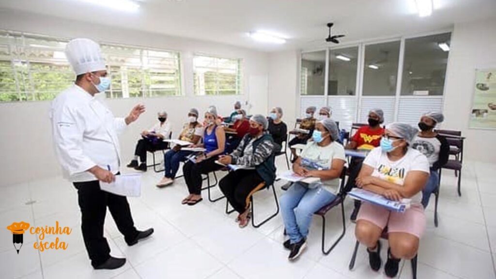 Classe tendo aula com chef